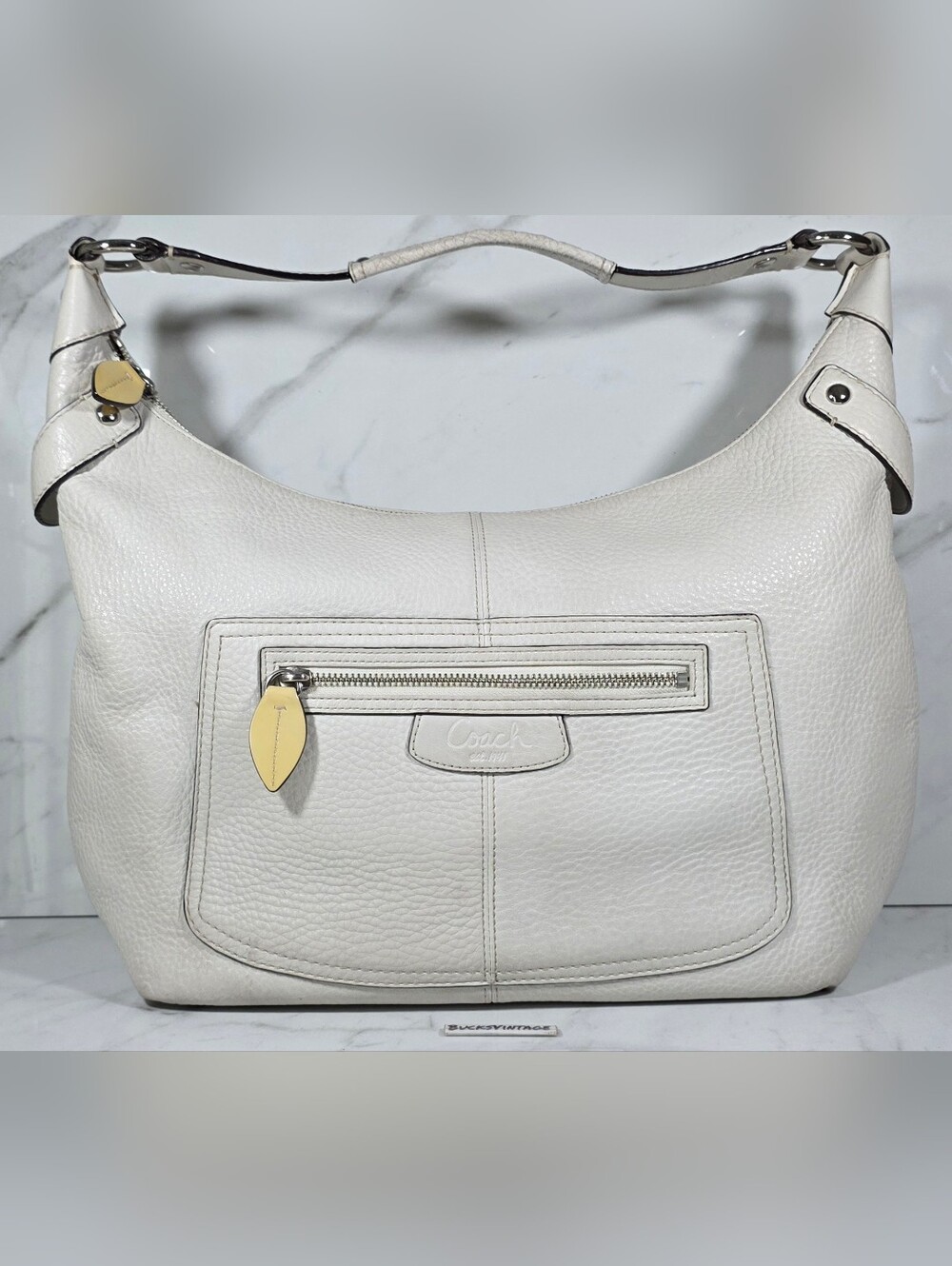 COACH Vintage Penelope Ivory Cream Pebbled Leather Shoulder Hobo Handbag F14681